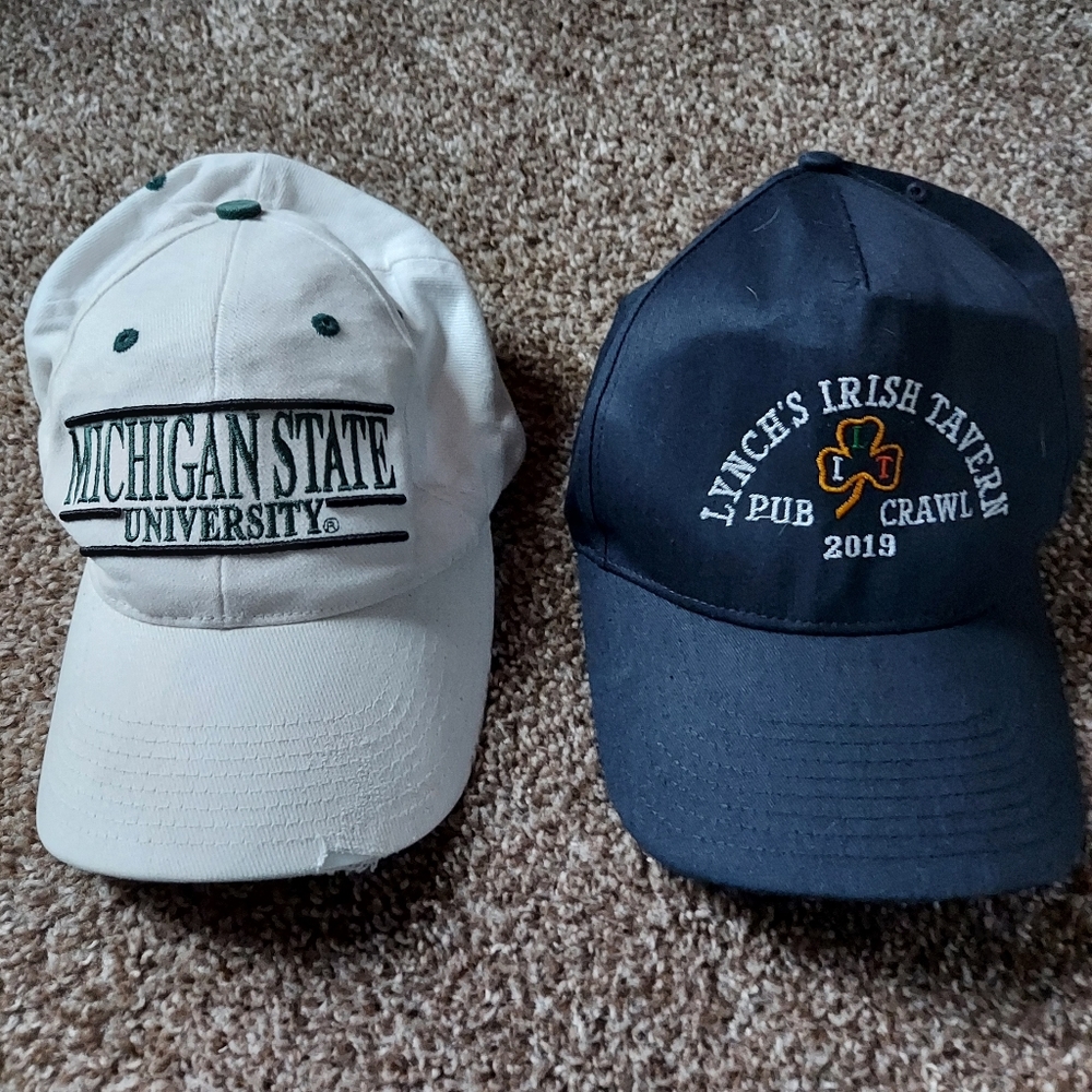 249) 2 baseball hats. Lynchs tavern. Michigan state uni